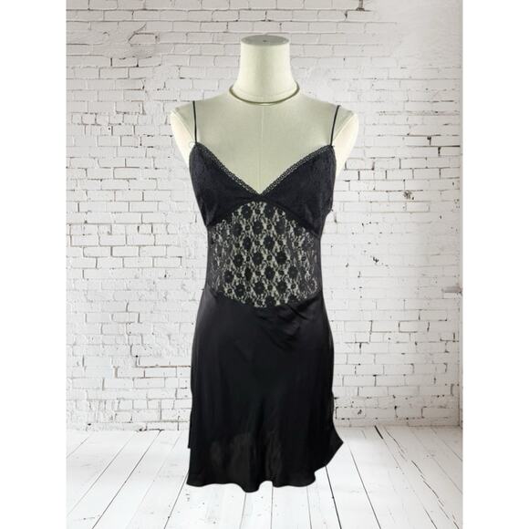 Free People Lace Satin Chemise Slip Dress | Black | Dainty Feminine Romantic | S - Picture 1 of 11